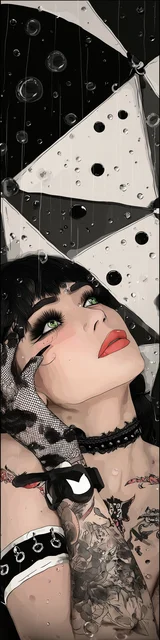 Free dark romance bookmark featuring a lady holding a geometric umbrella